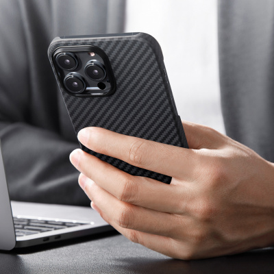 Чехол Pitaka iPhone 14 Pro MagEZ Case, узкое плетение 600D, черно-серый 4